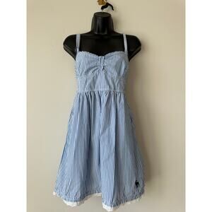 Vintage Y2K Abercrombie Blue Stripe Smocked Mini Sundress Lace Trim Size Small